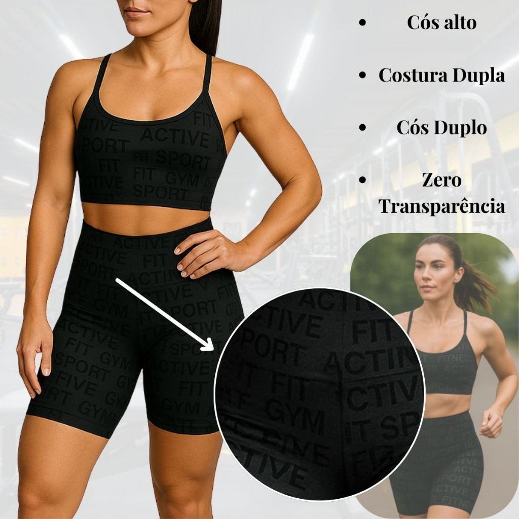 Conjunto Fitness Feminino Estampado Academia Corrida Costura Dupla Premium ou Produtos Avulsos