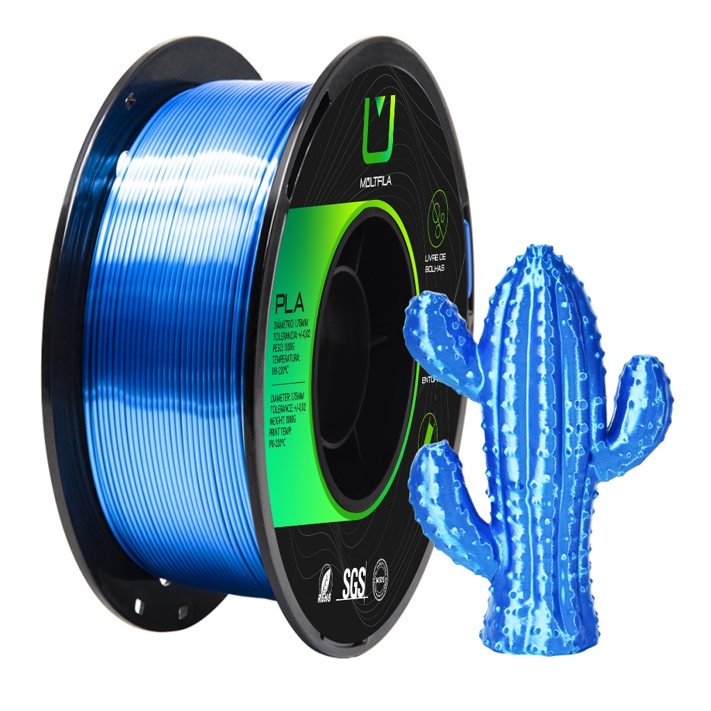 Filamento PLA Silk Azul Safira Metalizado Impressora 3D 1kg Multfila