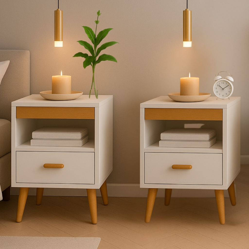 Kit 2 Mesa De Cabeceira Para Quarto Retrô Com Gaveta E Com Pés Criado Mudo Mesinha de Canto de Cama