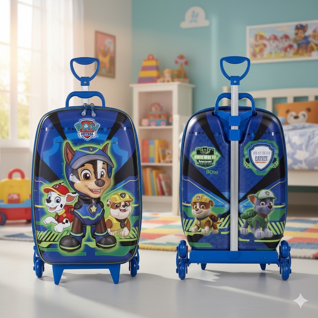 Mala Infantil Patrulha Canina 3D Rodinha Carrinho Trolley Viagem Escolar Menino Azul Licenciada
