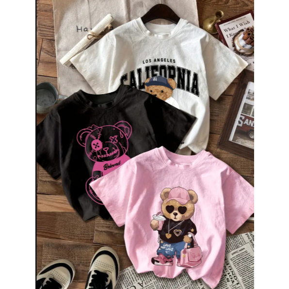 Kit 3 Camisetas Streetwear Feminina Estampa Urso Camisa T-shirt 100% Algodão em Oferta na Shopee