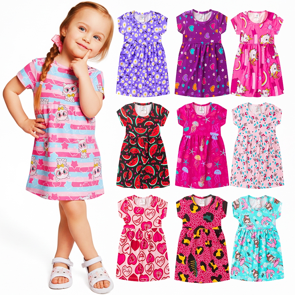Kit 3 ou 5 Peças Vestidos Infantil Menina Feminino Verão 1 ao 8 - Roupa Infantil Menina
