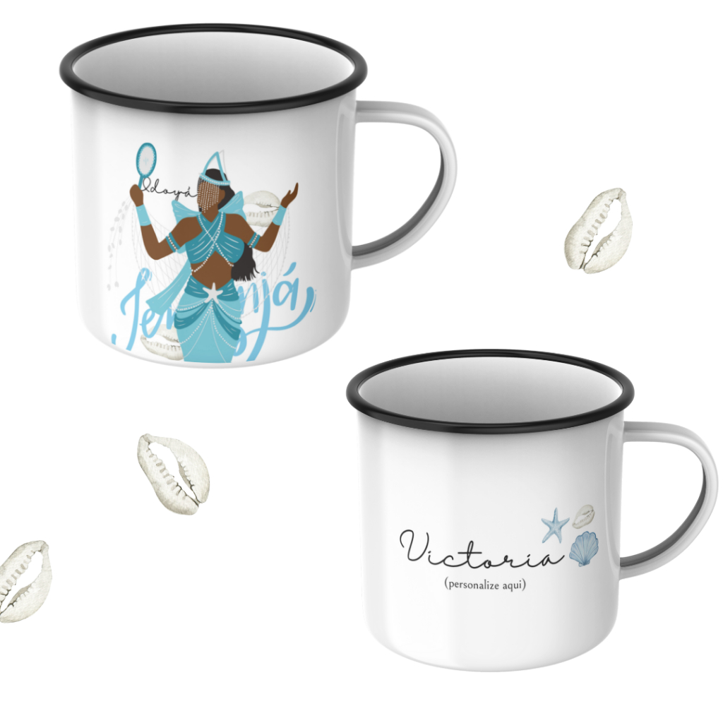 CANECA/XICARA AGATA ESMALTADA YEMANJA/IEMANJA PERSONALIZADA UMBANDA-CANDOMBLE