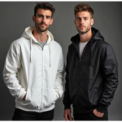 JAQUETA MASCULINA COM CAPUZ E ZIPER BOLÇO LATERAL E CORDÃO DE REGULAGEM