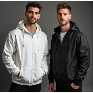 JAQUETA MASCULINA COM CAPUZ E ZIPER BOLÇO LATERAL E CORDÃO DE REGULAGEM