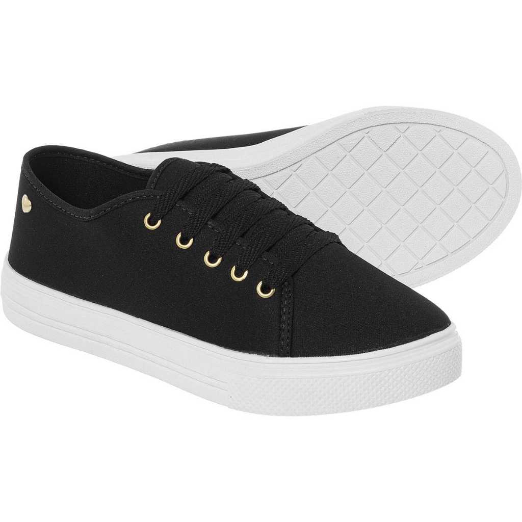 Tênis Feminino Preto Pingente Coração Confortável Casual — imagem 2 de 2