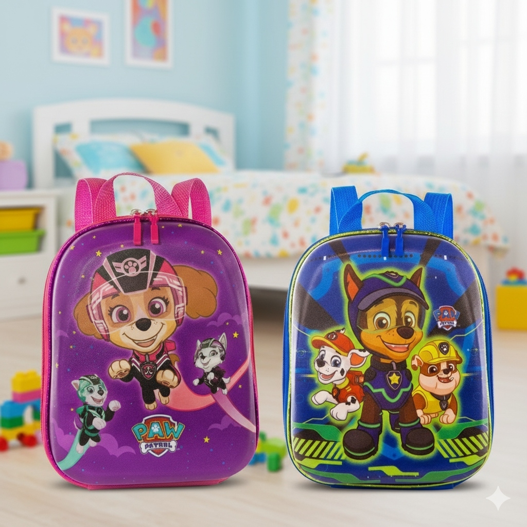Mochila Infantil Patrulha Canina Tamanho P Chase Spy Roxa Azul Escola Creche Costas Menino Menina