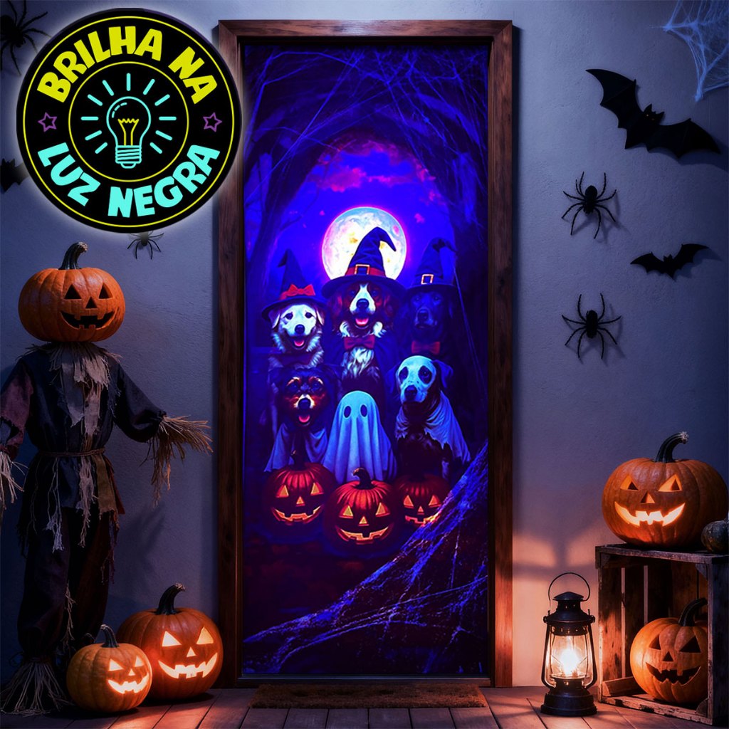 Capa Porta Decoração Halloween para Pet Shop Neon Brilha C/ Luz Negra 0,85x2,10m