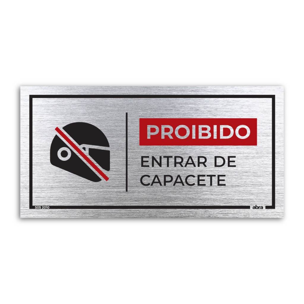Placa de Sinalização Proibido Entrar de Capacete 20x10cm com Adesivo de Aço Escovado Loja Comércio em Oferta na Shopee