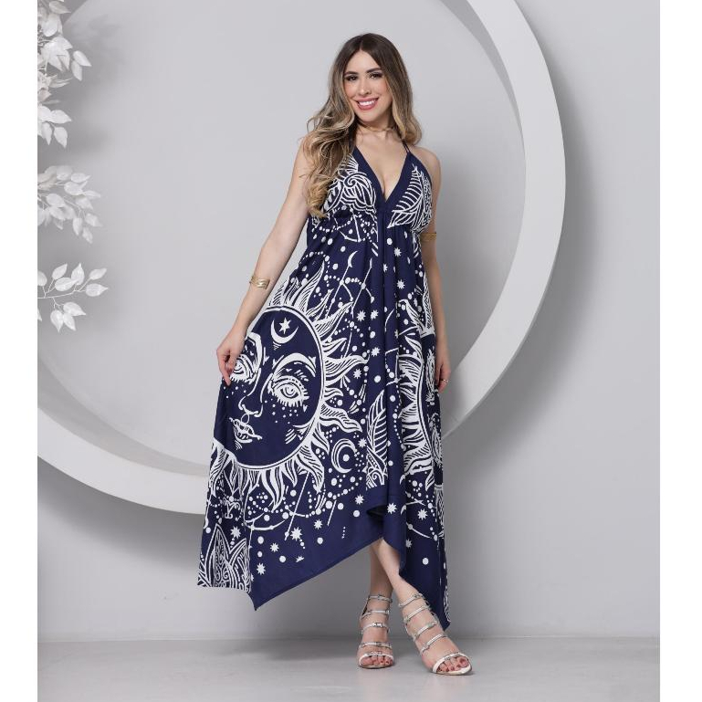 Vestido longo lenço indiano vestido indiano 2 pontas Vestido Feminino Longo Viscolinho Indiano