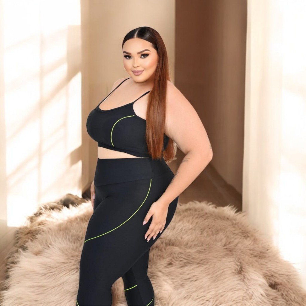 Conjunto Academia Feminino Plus Size | Legging com Top, Conforto e Segurança Chic da Lira
