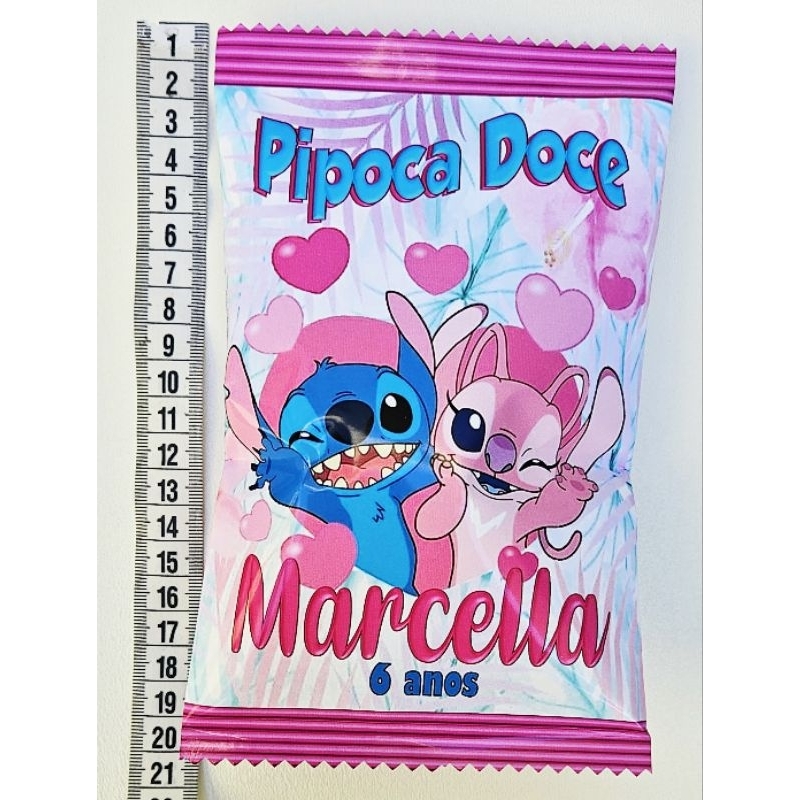 100 Pipocas Doces Personalizadas 18g e jujubas Stitch temas diversos festa infantil bala lembrancinhas personalizados
