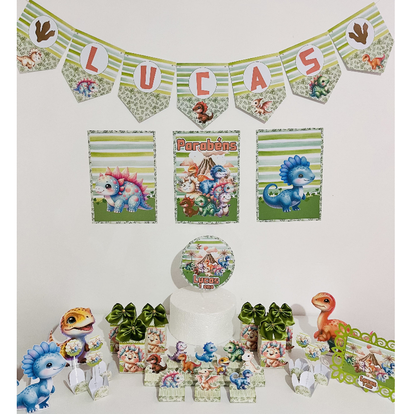 Kit Festa Personalizado É só um Bolinho Dinossauro Baby Aquarela | Mesversário | Aniversário