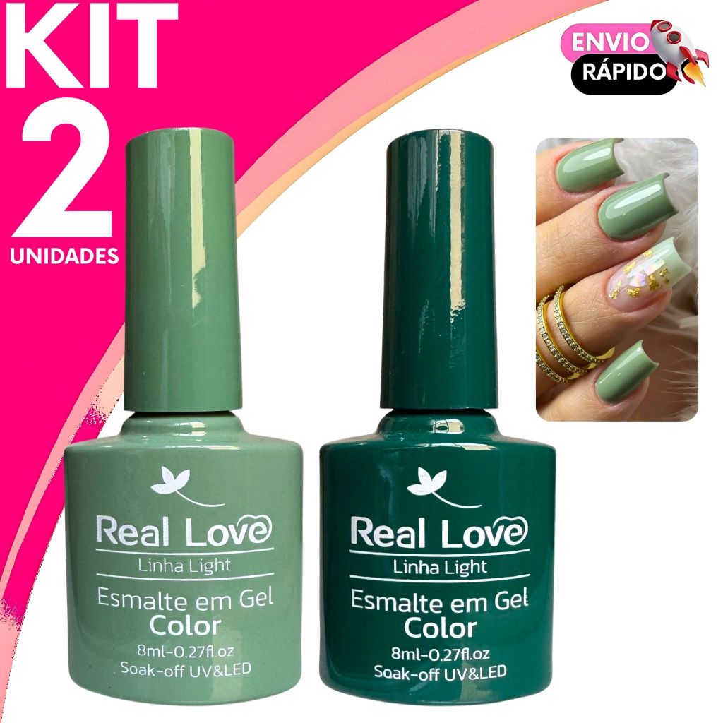 Esmalte em Gel Real Love Tons de Verde Linha Light Color - Unhas Gel Acrygel Fibra em Oferta na Shopee