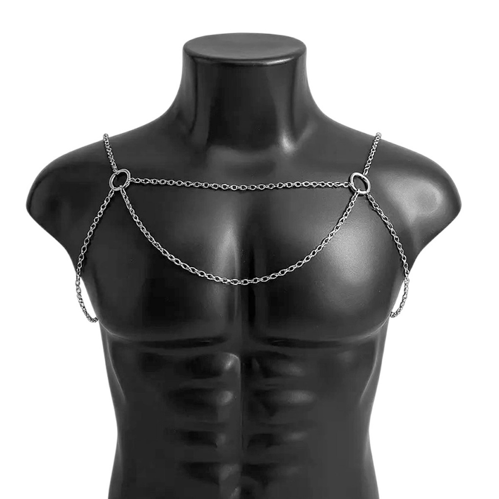 Body Chain / Harness / Colar de Corpo Masculino / Feminino Busto Corrente de Aço Prata Corrente Peitoral em Oferta na Shopee