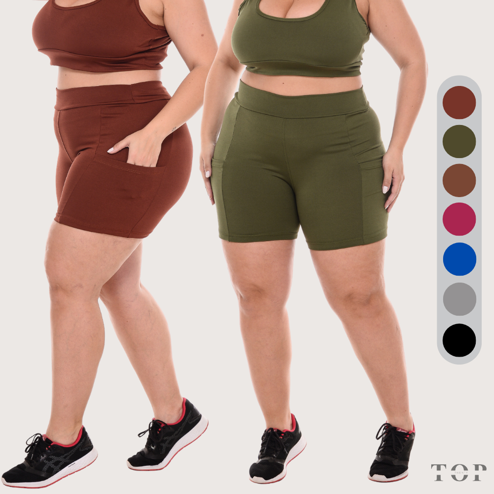 Short Feminina Plus Size com Bolso Porta Celular Academia Zero Transparencia Cós Alto