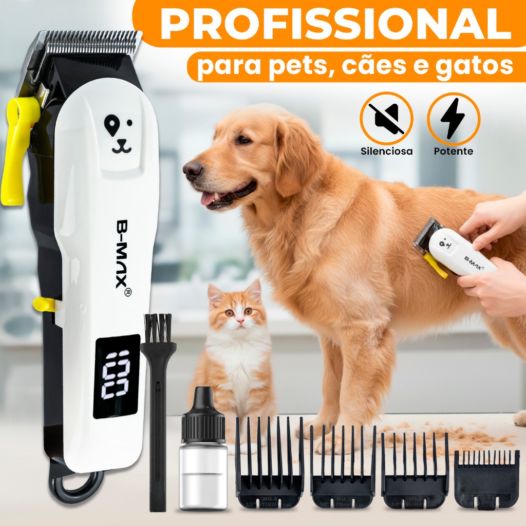 Máquina de Tosa Pet Profissional Baixo Ruído Aparador Pelos Recarregável Tosar Cachorro Cães Gato