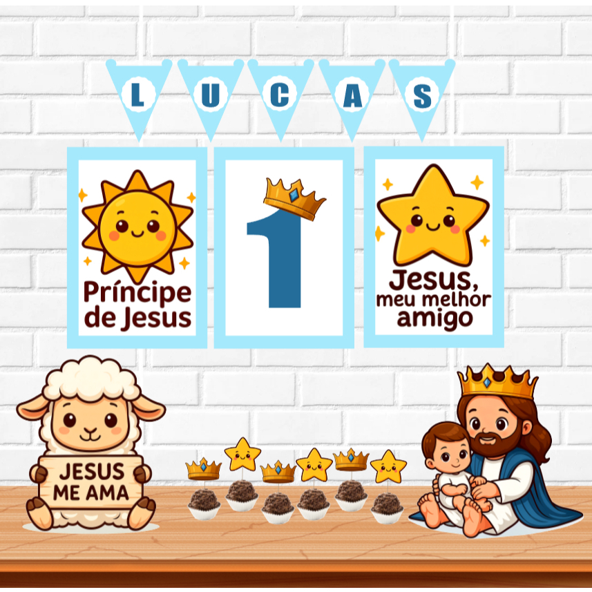 Jesus meu melhor amigo kit festa decoração infantil só um bolinho mimo personalizado para aniversário e mesversário