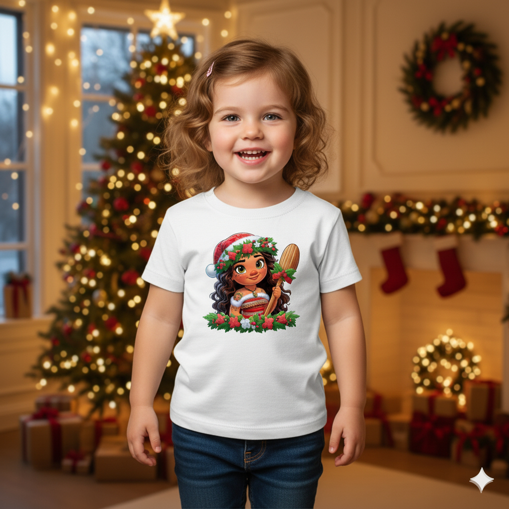 Camiseta Natal Moana Moda Infantil Lançamento Festa Final de Ano Pronta Entrega