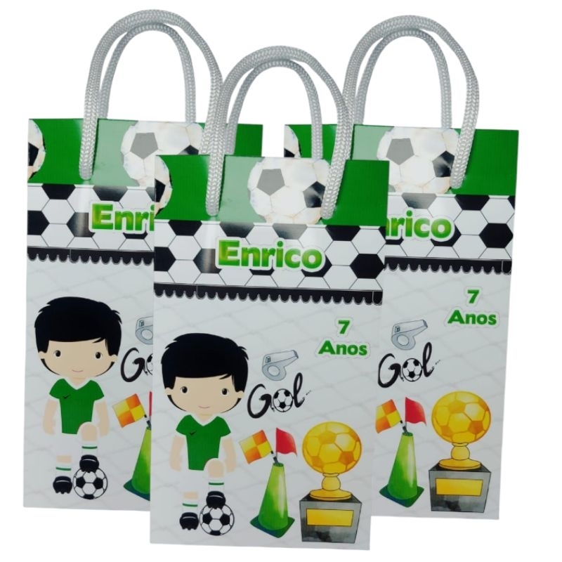 Sacolinha Personalizada Futebol para lembrancinha festa de aniversário/ Papel Fotográfico
