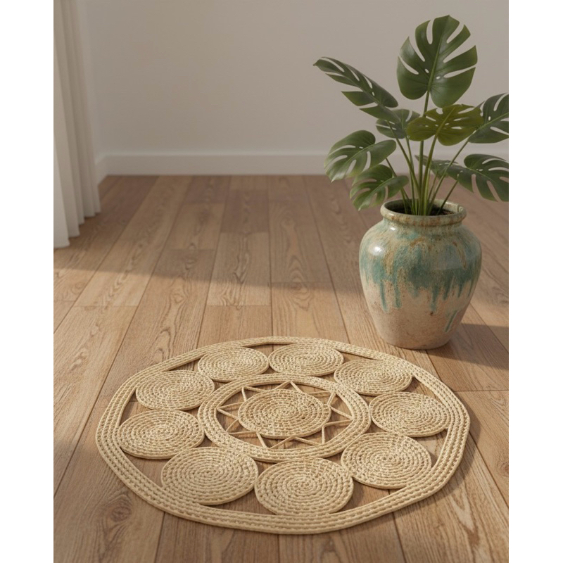 Tapete de Palha Decorativo – Estilo Boho Chic