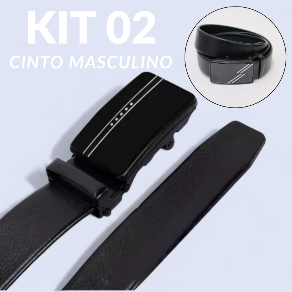 Kit 02 Cinto Social Masculino Com Fivela Automática Grande Preto HLM-2
