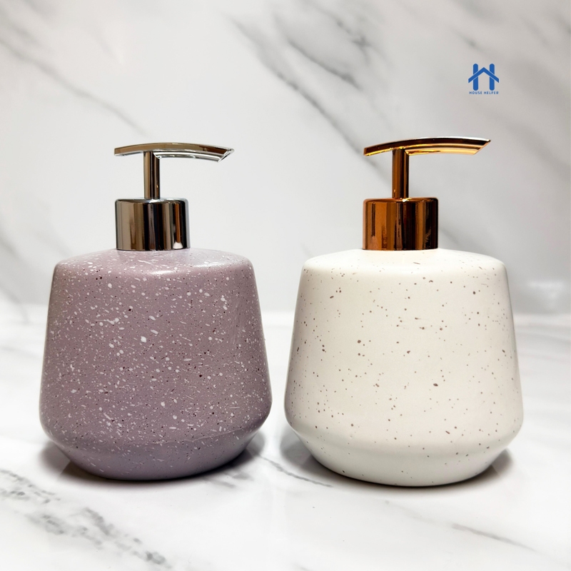 Frasco Porta Sabonete Liquido Redondo 500ml Cerâmica Granulada para Banheiro