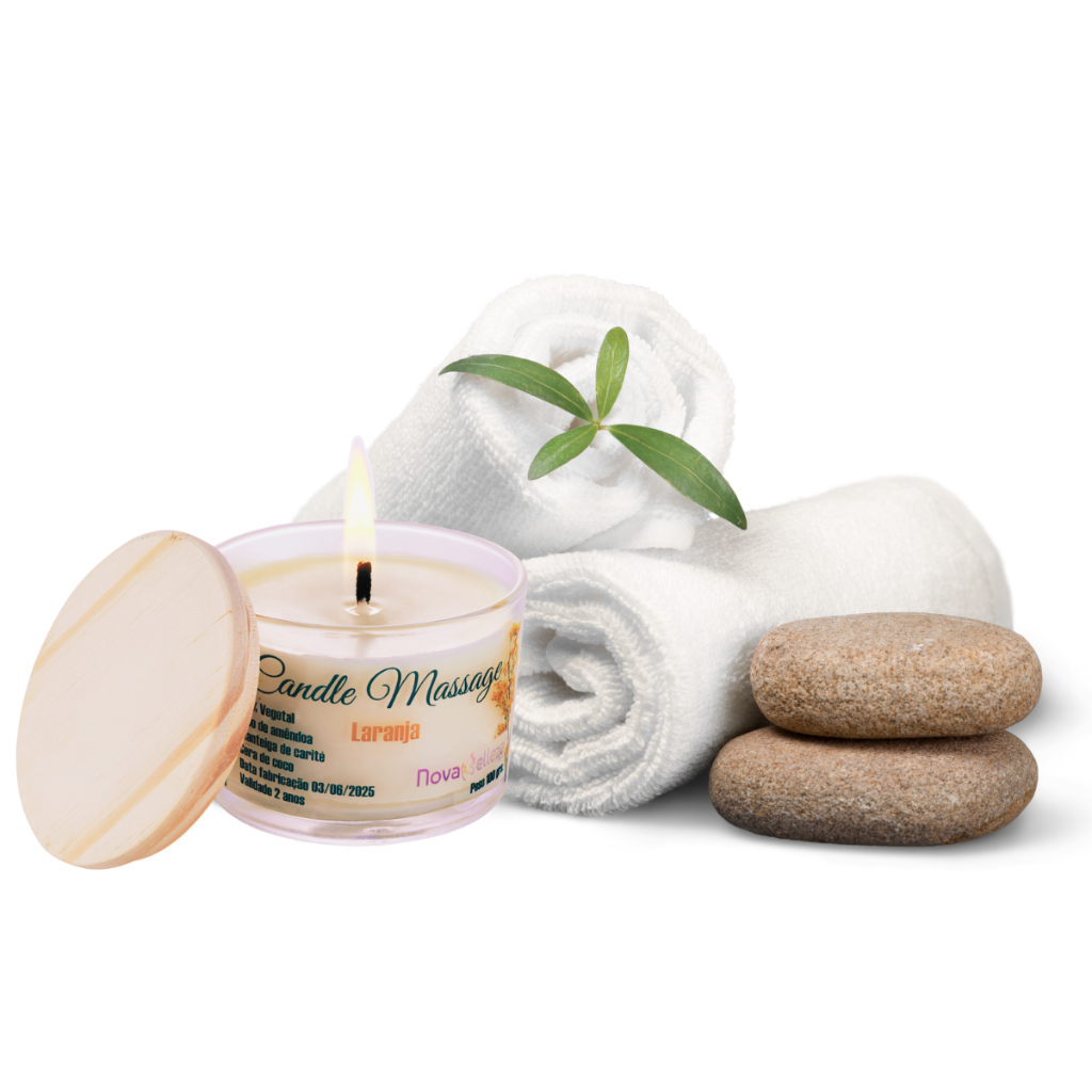 Vela com óleo de Massagem Terapêutica Vegana 100% Vegetal Novabelleza