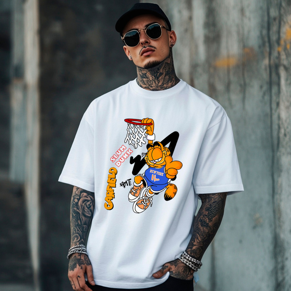 Camiseta Estampada Garfield Basquete Premium 100% Algodão Malha Reforçada Unissex Estilosa