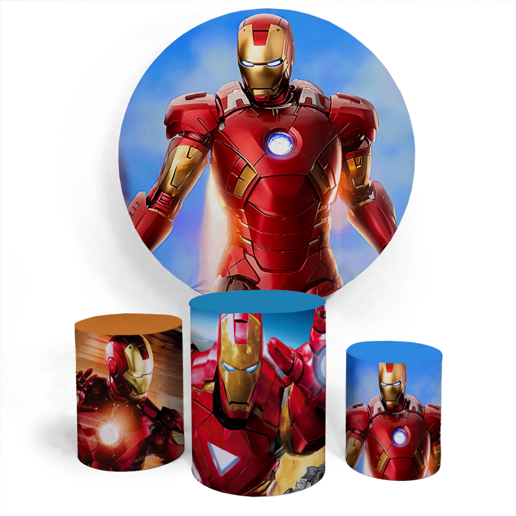 Kit Painel De Festa Capa Redonda E Trio Capa Cilindro Aniversario Homem de Ferro Heroi