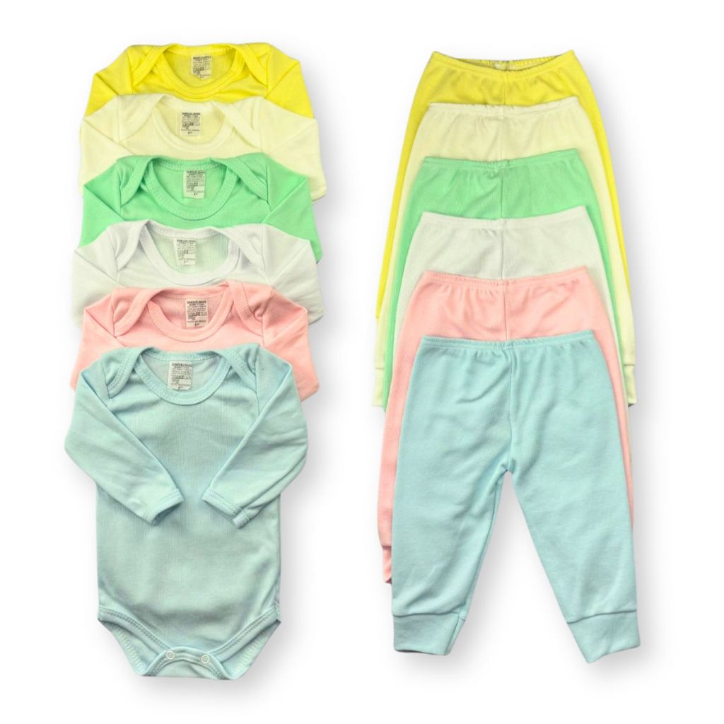 Kit Com 10 Peças - Body Manga Longa + Calça De Bebe Liso Menino e Menina em Oferta na Shopee