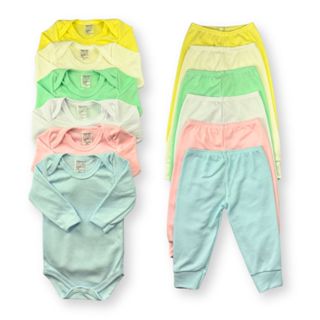 Kit Com 10 Peças - Body Manga Longa + Calça De Bebe Liso Menino e Menina em Oferta na Shopee