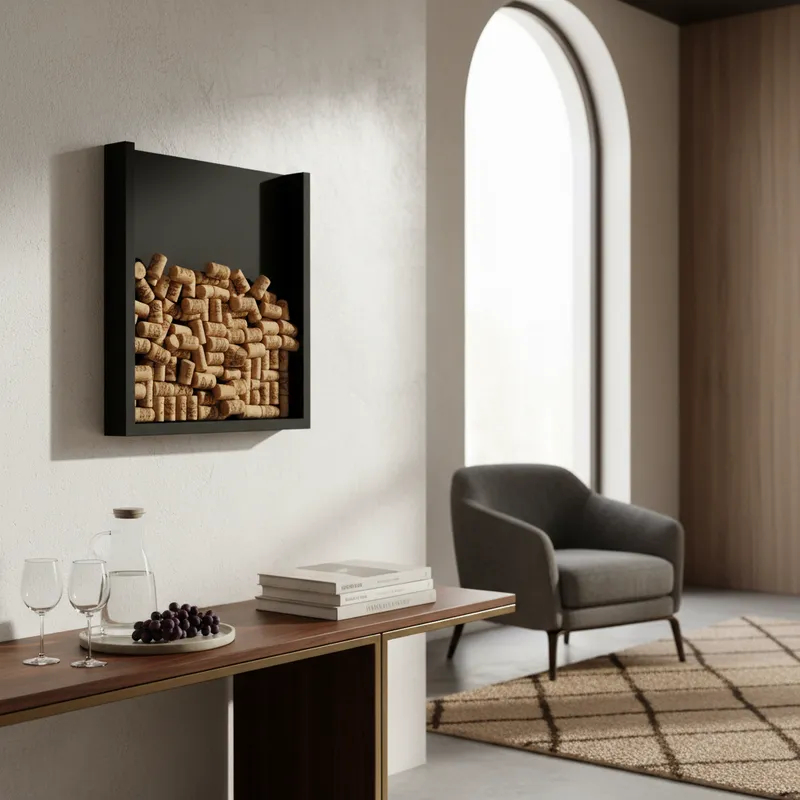 Quadro Porta Rolhas de Vinho Champanhe Tampinhas Decorativo Preto Laca