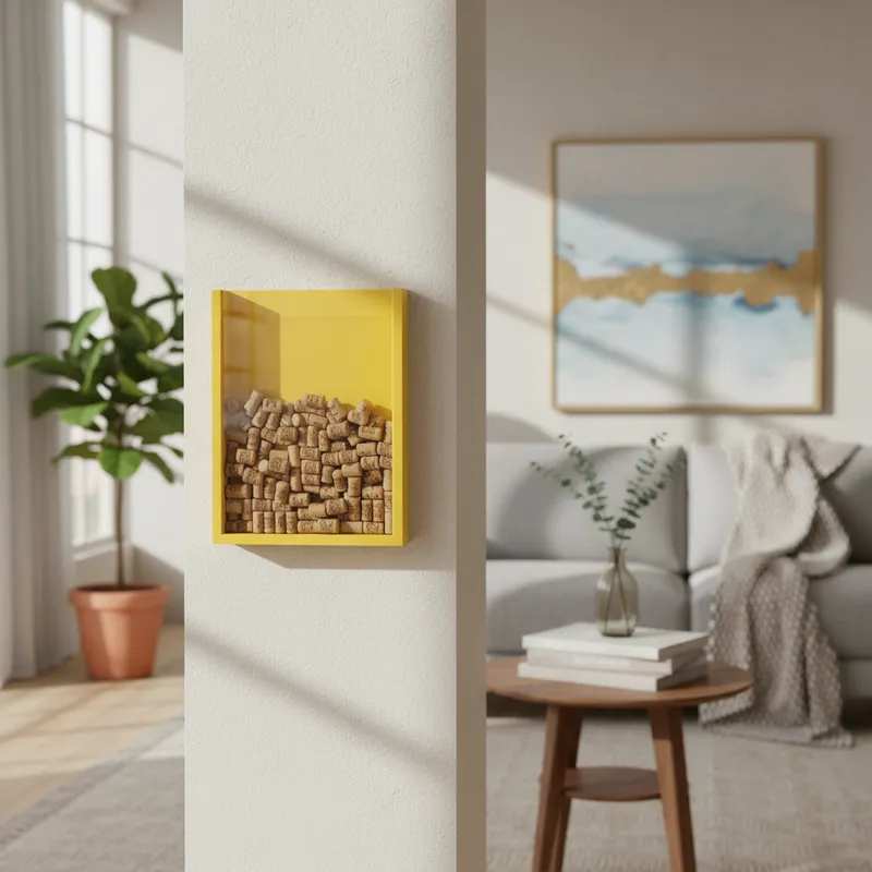 Quadro Porta Rolhas de Vinho Champanhe Tampinhas Decorativo Amarelo Laca
