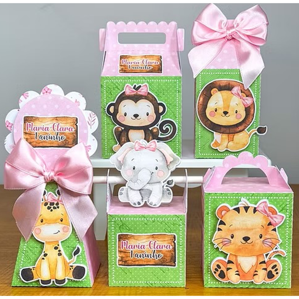 Kit Personalizado Safari Rosa - Safari Menina - Safari Aquarela -  PEGUE E MONTE