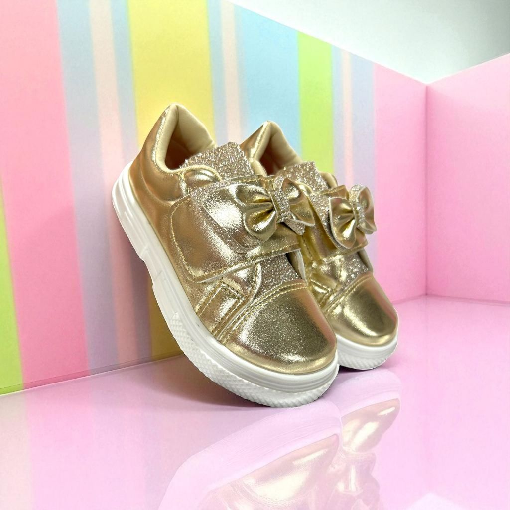 Tênis Infantil Menina Velcro com Glitter e Laço – Brilho e Conforto para Pequenas Fashionistas em Oferta na Shopee