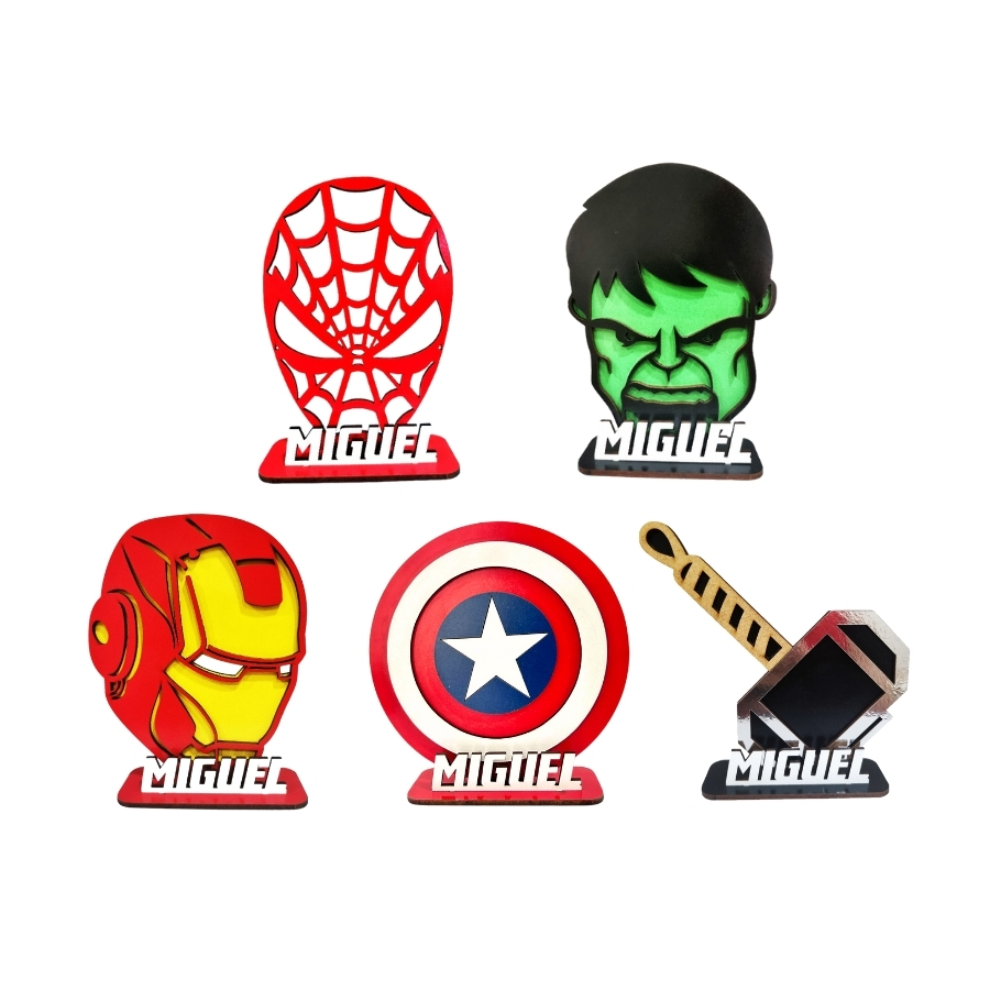 25 Centros de Mesa Personalizados Vingadores, Homem Aranha, Homem de Ferro, Capitão América, Hulk, Thor