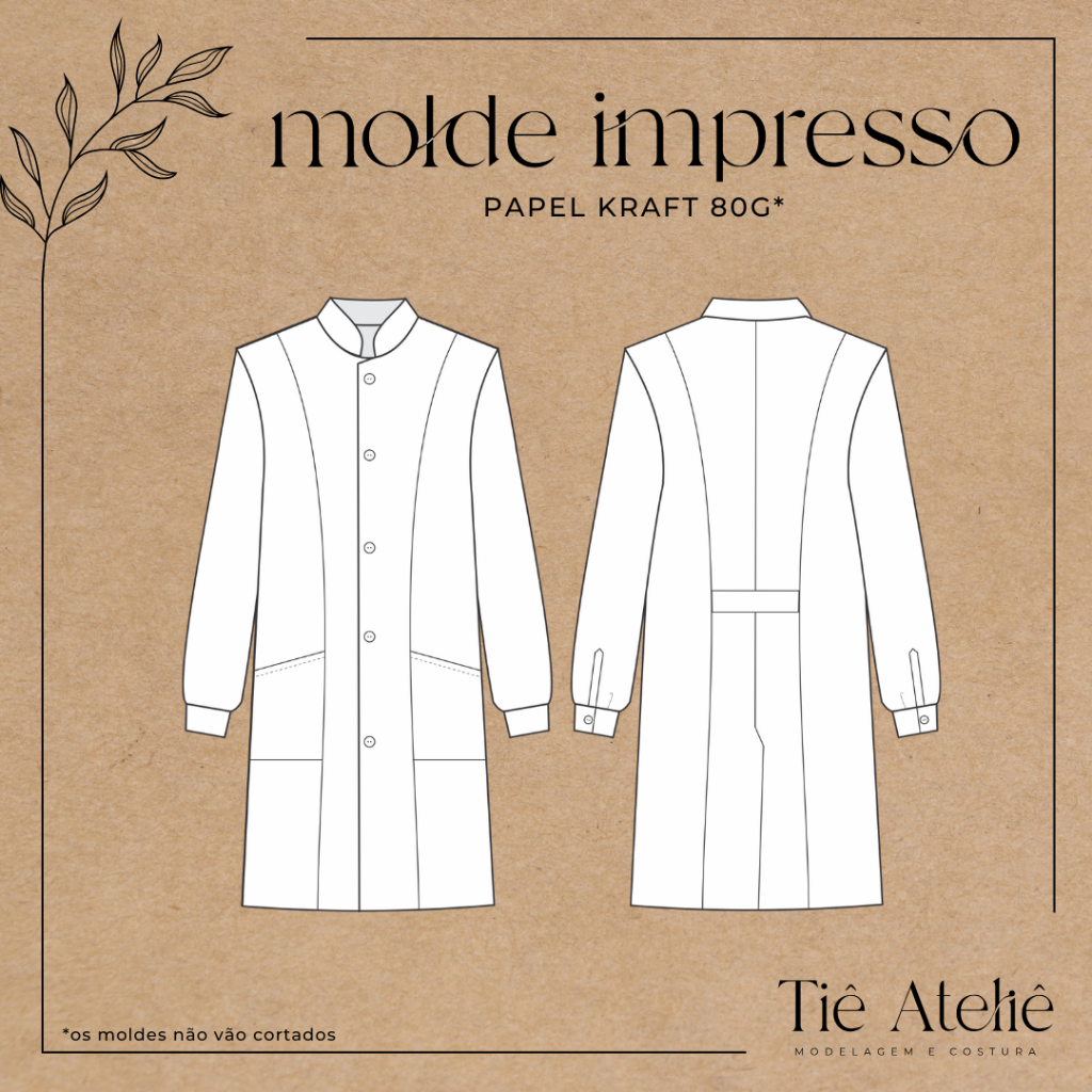 MOLDE EM PAPEL KRAFT DE JALECO GOLA PADRE MASCULINO PARA COSTURA EM PAPEL KRAFT em Oferta na Shopee