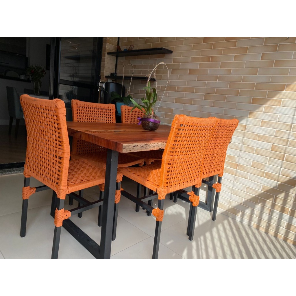 Conjunto 4 Cadeiras Mesa de jantar Top Suécia em Alumínio com Corda Náutica Premium e Proteção UV