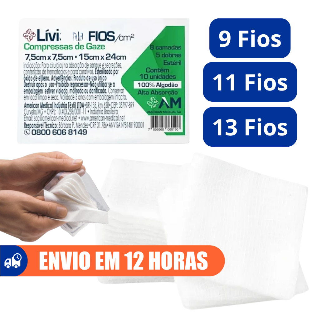 Compressa Gaze Estéril 9 11 13 Fios Lívia 7,5x7,5 Amed