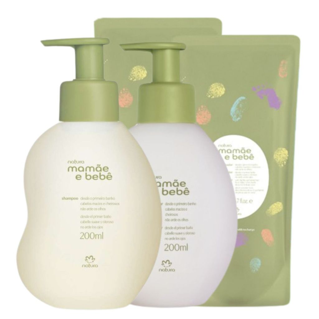 Shampoo e Condicionador Natura Mamãe e Bebê 200ml - Hipoalergênico Kit Refil