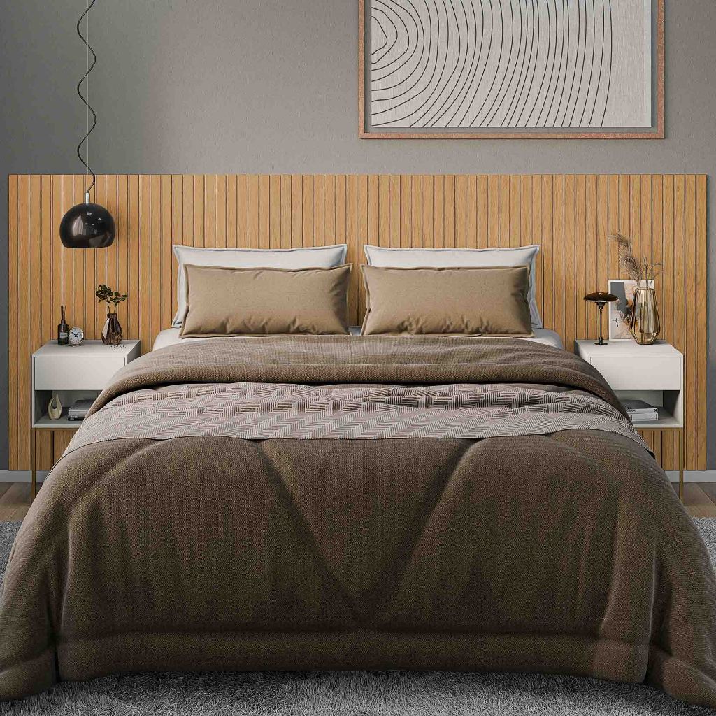 Cabeceira Ripada Adesiva Amadeirada MDF – Moderna e Fácil de Instalar (Casal, Queen e King 255x106)