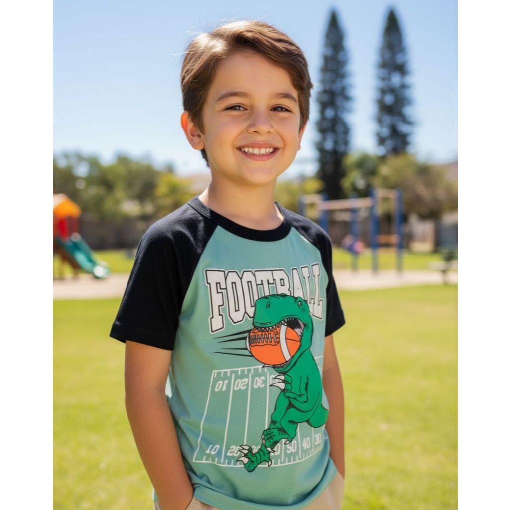 CAMISETA MASCULINA INFANTIL DINOSSAURO FOOTBALL - FUTEBOL AMERICANO