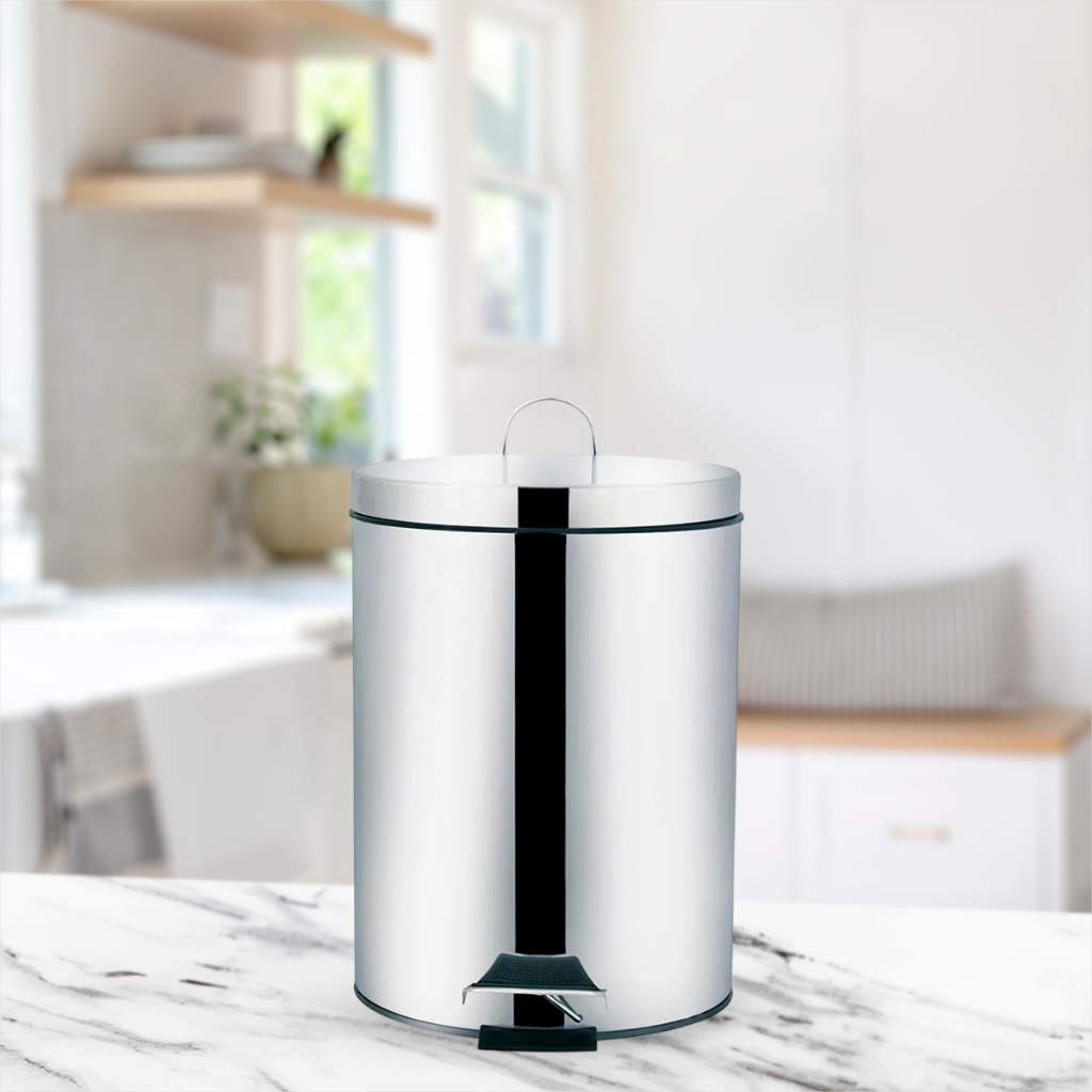 Lixeira Inox Pedal Lixeira Ágata Cesto Balde Interno Removível Lixeira Aço Inox 5L, 12L e 20L Mor