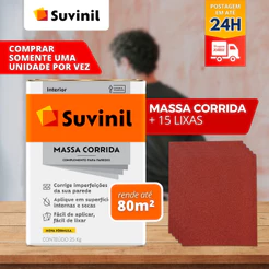 KIT MASSA CORRIDA PVA 25KG +15 UNIDADES DE LIXA 150 PARA PAREDE TAPA FURO - SUVINIL