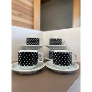 Conjunto 6 Xícaras com Pires Porcelana Decorada com Bolinhas BOT ART 200ml em Oferta na Shopee