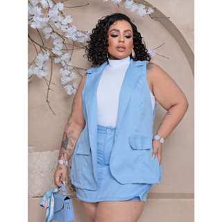 Conjunto Feminino Plus Size Short-saia E Colete Em Alfaiataria em Oferta na Shopee