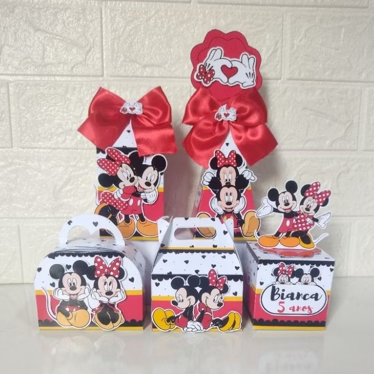 kit clássico de caixinhas personalizada para lembrancinhas de festa de aniversário, tema Minnie  Mickey,leia a descrição