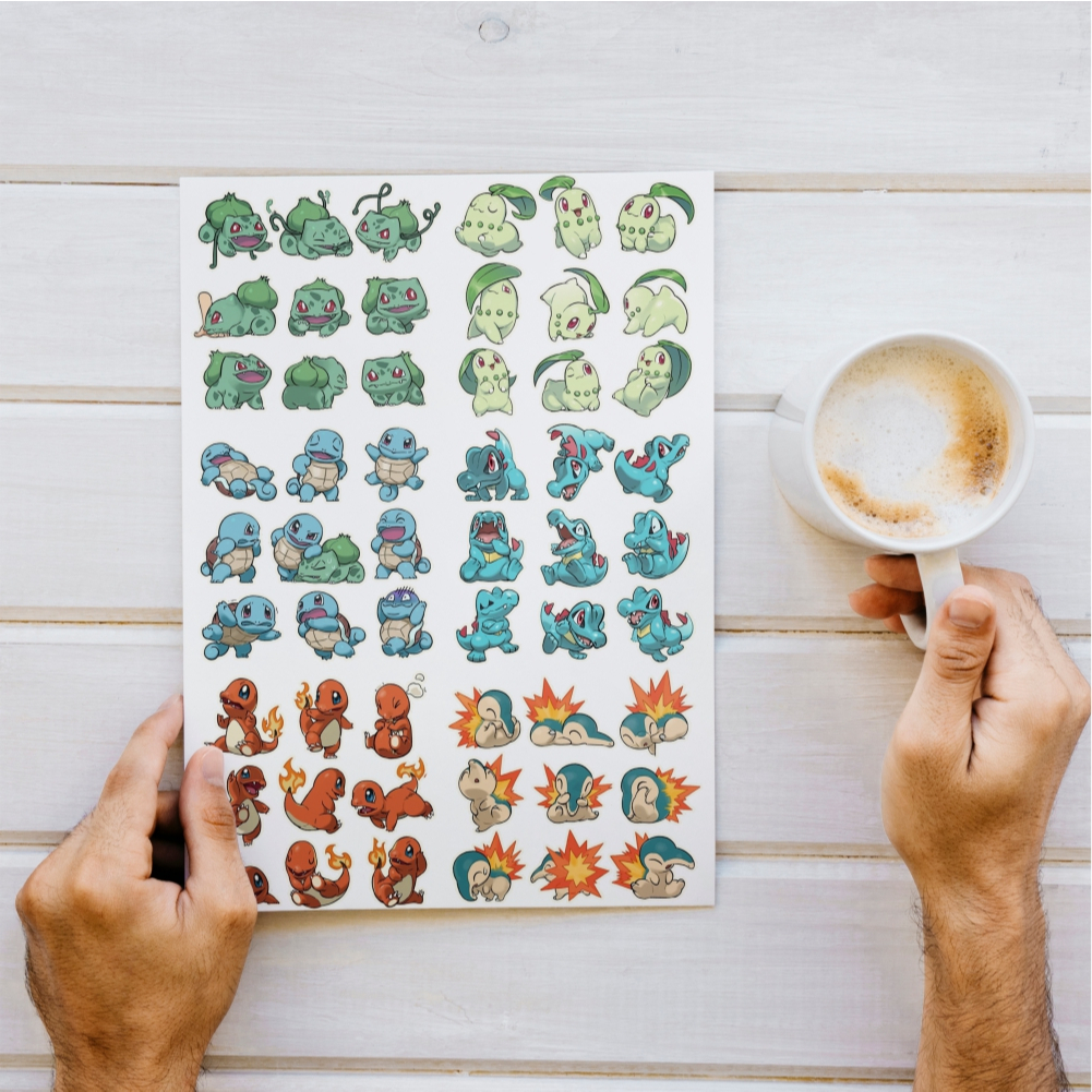 Cartela de Adesivos Sticker A4 Pokémon Inicias de Todas as Gerações Fofinhos Branco ou Holográfico em Oferta na Shopee