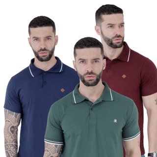 Kit 3 Camisetas Masculinas Varias Cores 100% Algodão Camisas Para Homens Com Bordado em Oferta na Shopee
